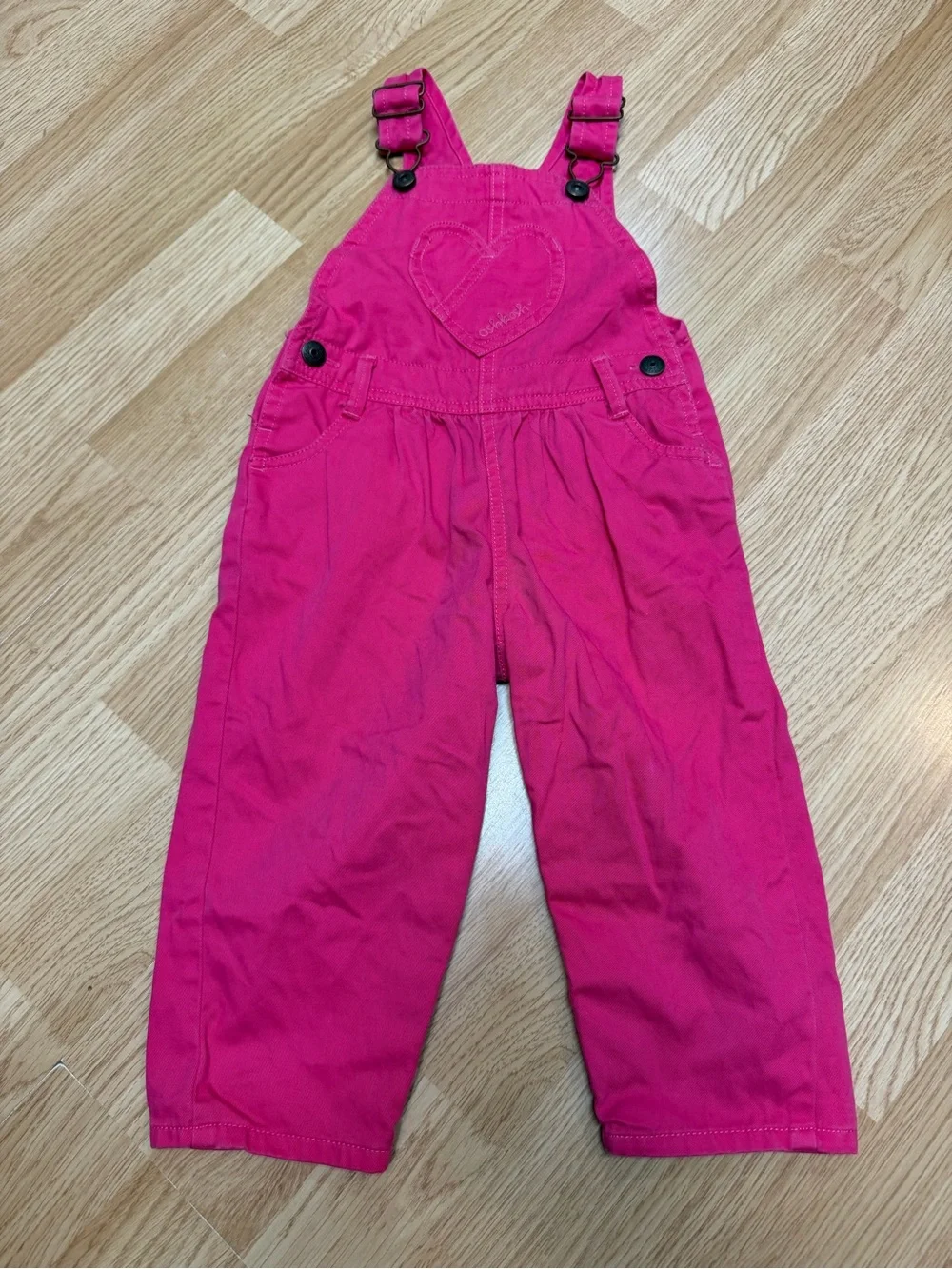 OshKosh B’gosh Pink Heart Bib Overalls 18M Cotton Adjustable Straps Girls